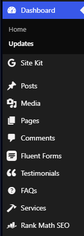 The left-hand menu